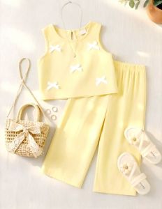EE.Chic Bowknot Embellished Cotton Tee for Girls - Casual Striped Top for Kids 3-5yrs