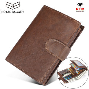 Royal Bagger Ví Ngắn Mỏng Cho Nam Ví Da Bò Thật Ví Đựng Thẻ Chặn RFID Bằng Da Ngựa Điên