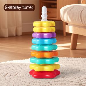 AOJU ห่วงเจดีย์สวมหลัก ห่วงหลากสี ห่วงเสริมพัฒนาการ ของเล่นเด็ก ของเล่นเสริมพัฒนาการ ของเล่น Diy Zanzancc