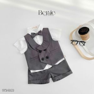 Set bộ gi lê công tử cổ sam 4 chi tiết áo sơ mi phối gi le rời kèm nơ cổ 1 đến 7 tuổi BERNIE 0724B13