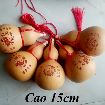 Quả bầu hồ lô thật hình Bát Quái phong thủy treo xe dây đỏ
