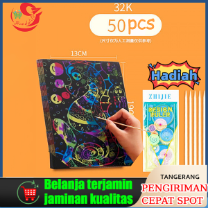 50 buah kertas goresan warna-warni pita pena Set Penggaris Spirograph Untuk Menggambar