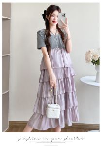 เดรสแฟชั่นสองชิ้นชุดเดรสหน้าร้อนชุดกระโปรงเป็นชั้นทรงหลวมกระชับสัดส่วนภาวะแม่ให้นมบุตร