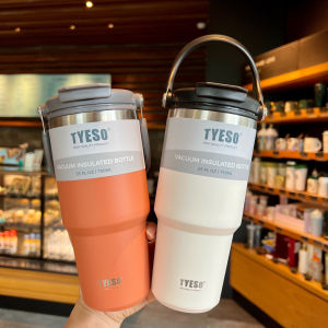 [TYESO Official Authentic]Tyeso Thermos Cup Tumbler with Handle and Straw Stainless Steel Insulated Double Vacuum Coffee Tumbler Leakproof Flip Travel Mug Reusable Water Bottle for Home Office Party Coffee Cup for Hot and Cold