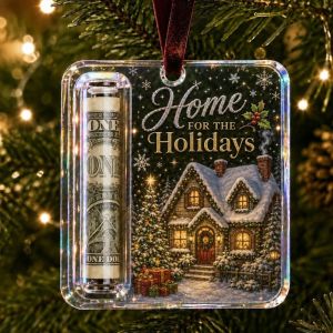 ECILY Christmas Money Holders Acrylic Hanging Money Holder Ornaments Christmas Tree Snowman Elk Hanging Pendant New Year Party Decor