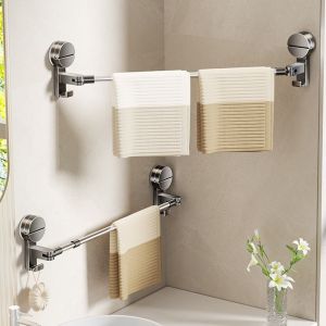 GEMMA Retractable Suction Cup Towel Holder Wall-Mounted Punching-Free Suction Cup Towel Bar Sturdy with Hook Paper Towel Holder Bathroom