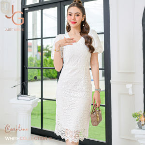 Dress Caroline เดรสลูกไม้ แขนบอลลูน ดีไซส์คอวี เหมาะสำหรับออกงาน เที่ยว ชุดราคาถูก มีไซส์ S M L XL 2XL 3XL