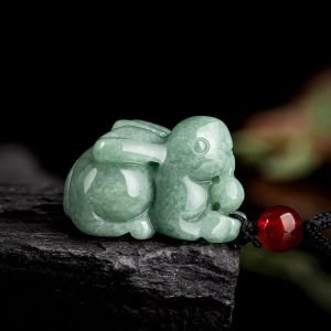TIMESWIND Natural Jade with Certificate Green Rabbit Cute Women Pendant Necklace Y1N