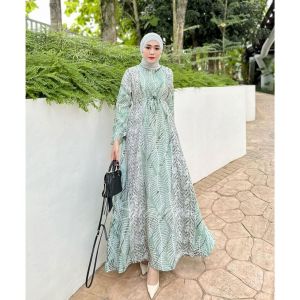 gamis shalda batik SAGE SILK SUTRA DRESS💚🤍 keren elegan bahan tebel dan adem