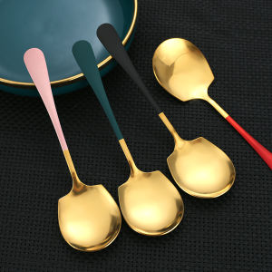 Colorful Rice Serving Spoon Stainless Steel Long Handle Soup Porridge Rice Scoop Tableware Spoon Dinnerware Kitchen Tools