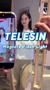 TELESIN 2-in-1 Magnetic Flash & Beauty Selfie Light for iPhone CRI 85+ 15W COB LED Phone Fill Light Magsafe Selfie Light 180 ° Flip Control with Button & Bluetooth for Night Selfies Sliver