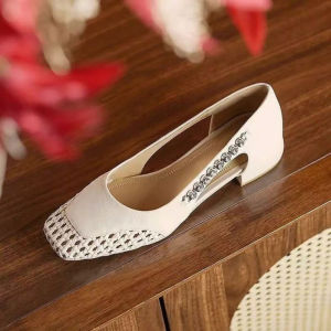 [Free Shipping] Hollow Breathable Single Shoes 2026 New High-End Summer Shallow Sandals Woven Womens Shoes for Outdoor Wear Thick Heel Sandals