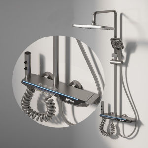 SG Stock Digital Rain Shower Set with LED Temperature Display Piano Button Control Large Shelf Bathroom Shower System
