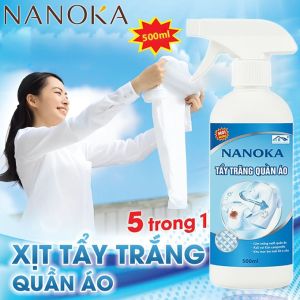 Chai Xịt NANOKA Tẩy Trắng Quần Áo 500ml Tẩy Sạch Ố Bẩn Mốc Vết Ố Lâu Ngày Dùng Cho Các Loại Vải