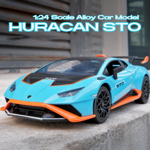 【RUM】1:24 Scale Lamborghini Huracan STO Alloy Car Model Light & Sound Effect Diecast Car Toys for Boys Birthday Gift Kids Toys Car Collection