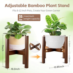 (SG READY STOCK)Adjustable Bamboo Plant Stand for Indoor Plants Plant Holder Rack Fits 8"-12" Pots for Living Room Bedroom Corner - Space Saving Shelf (Pot & Plant Not Included)
