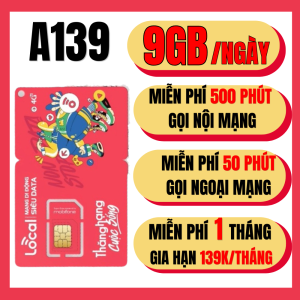 ( GÓI MỚI ) Sim Local 4G A139 & A159 Ưu Đãi Khủng Tới 10GB/ngày + Free Nội Ngoại Mạng Tẹ Ga - Miễn Phí 1 Tháng Đầu . FREESHIP - CHƯA KÍCH HOẠT