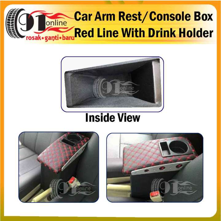 Proton Exora Armrest Red Line Arm Rest with Drink Holder Lazada