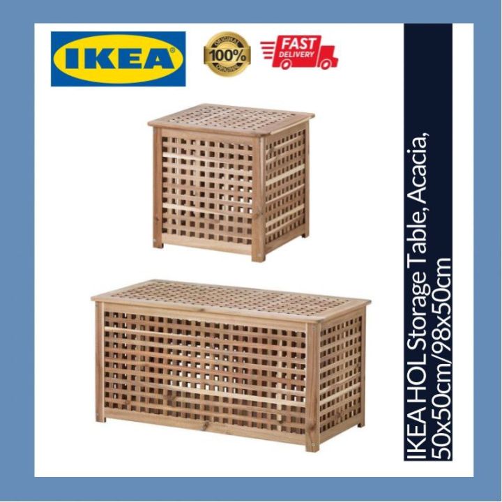 IKEA HOL Storage Table Acacia Rattan Bamboo Wooden Style Bench Coffee