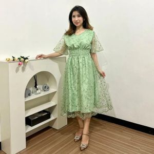 X-mantan Fashion / Dress flora / dress brukat / dress model terbaru / pakaian wanita / dress midi brukat / fashion wanita (GOOD QUALITY)