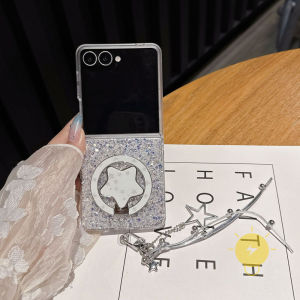 For Z Flip 8 Case with Griptok TPU Star Glitter Powder Chain Keychain Phone Case For SAMSUNG Galaxy Z Flip 7 6 5 4 3 Cover Aesthetic Korean Cute
