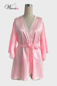 Áo choàng ngủ lụa nữ WANNABE áo khoác kimono viền ren điệu đà tùng váy xòe tạo cảm giác nhẹ nhàng cho người mặc KI605