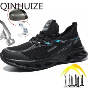 QINHUIZE New Fashion Mens Safety Shoes Steel Toe Sports Shoes Anti puncture Industrial Lightweight Work Shoes Breathable Safety Boots