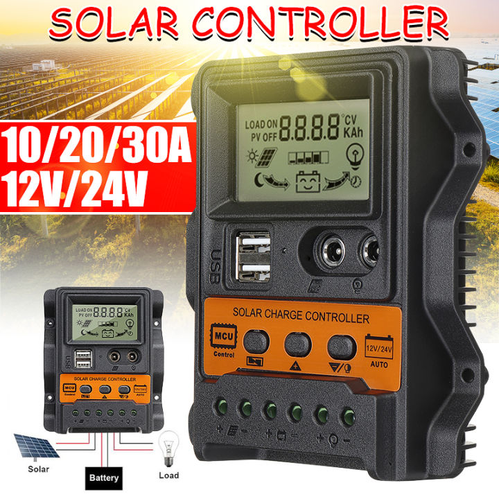 LCD Display 10/20/30A 12V/24V DC Input Solar Charge Controller Auto ...