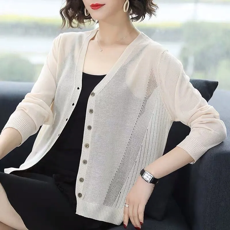 Spring Autumn Summer Cardigan Women V Neck Knitted Sweater Shawl Outerwear Female Cardigans Women Thin Jacket Coat Ladies Tops