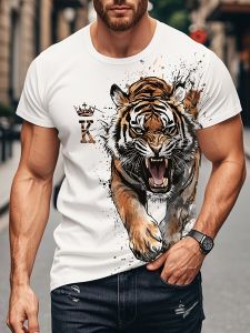 [Local Stock] VCC Fashion 3D Tiger Print Mens T-Shirts Funny Animal Pattern Oversized Short Sleeve Tops Casual O-neck Streetwear Hip Hop Clothing