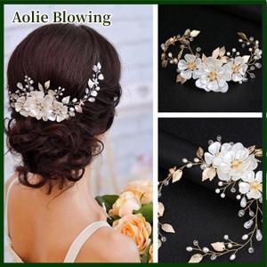 Aolie Women bridal white flower rhinestone hair clip wedding hair accessories
