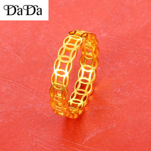 LUCKY Charm Money Ring Pure hikaw 18k Saudi Gold pawnable Womens Coin Engagement Ring for Girlfriends Birthday Gift lucky ring for money 2023