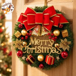 Christmas Wreath Artificial Rattan Garland Door Hanging Xmas Tree Ornament Holiday Gift Home Decor Festive Party Decoration
