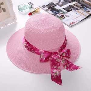FU  Topi Pantai Bunga Vintage Pita Polkadot Besar Topi Pantai Wanita Jerami Jogging Knit Visor Lipat Anti UV Fashion Wanita Korea Import