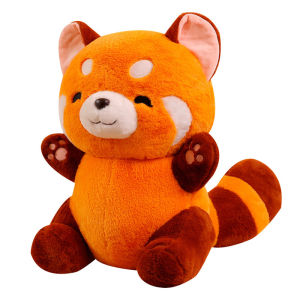 JOJO CASTLE Stuffed Anime Figure Doll Turned Red Panda Plushie Doll Fluffy Hair Red Raccoon Animals Hug Throw Pillow Kids