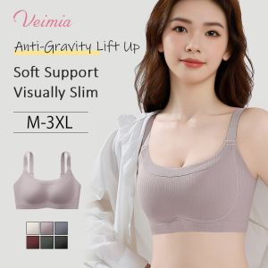 Soft support bras Vertical striped slim bras Full coverage bras without underwires  bras for big breasts Upper breast support Anti-sagging adjustment bras