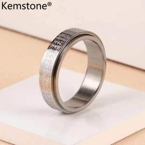 Kemstone hoài cổ thời trang thép không gỉ xoay Phật giáo kinh điển nhẫn của nam giới đồ trang sức quà tặng