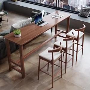 Solid Wood Bar Table and Chair Combination Living Room Partition Household Japanese Simple High Bar Table Balcony Narrow Long Dining Table Window High Bar Table