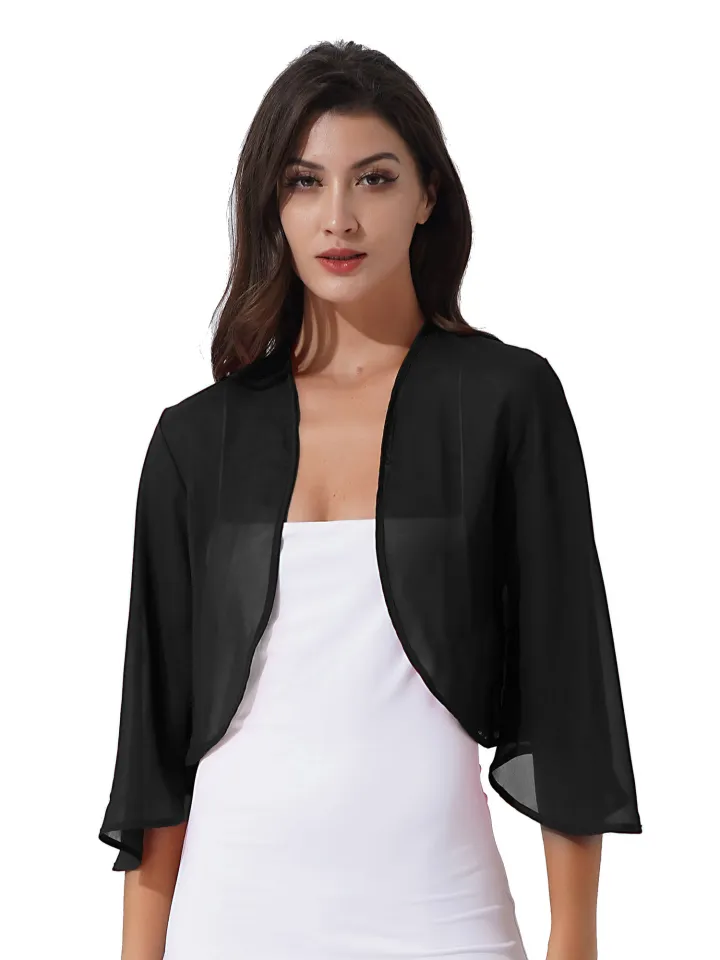 Womens 3/4 sleeve chiffon cardigan bolero jacket wedding party bridal dress  cover ups wraps sweatls shrug