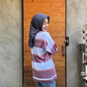 Sweater Rajut Rajut Motif Rugby Stripe Polos Gaya Korea Plus Size