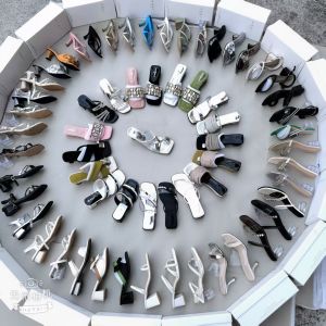 Square-Toed Transparent Heel Sandals For Summer Suitable For Wearing With Skirts Chunky High Heels With Rhinestones