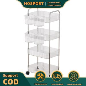 【HOSPORT】 4 Tier Mobile Storage Shelf Sundries Organizer Rolling Cart for Kitchen Bathroom