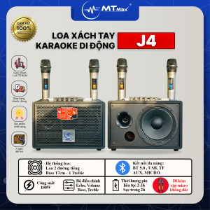 Loa Xách Tay J4 - Loa Karaoke Cao Cấp Giá Rẻ Loa 2 Đường Tiếng Công Suất Lớn 100W Âm Thanh Chân Thực Mạnh Mẽ Đi Kèm 2 Micro Không Dây Bảo Hành 12 Tháng
