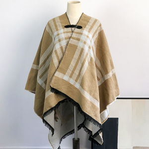 Autumn and winter womens knitted shawl coat shawl with plaid coat womens autumn and winter shawl