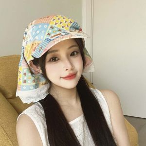 GENENIC Floral Headscarf Baseball Hat Lace Rural Style Scarf Peaked Cap Cycling Breathable Strappy Bandana Cap Women