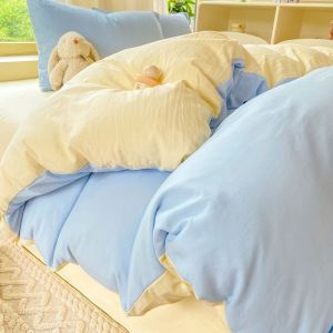 A Class Maternal and Child 100 Super Soft Cloud Washed Cotton Single Quilt Cover Simple Solid Color Quilt Cover Home Use Pillowcase Dormitory Style LZD