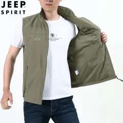 JEEP SPIRIT Vest Men's Multi-pocket Vest Jacket Vest Vest Outdoor Work Vest  Fishing Vest Reporter Vest Ultra-thin