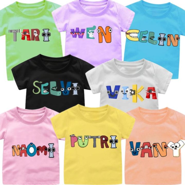 CUSTOM NAMA ANAK ALPHABET LORE//KAOS ATASAN ANAK CEWEK-COWOK 1-12Tahun/Remaja Nama