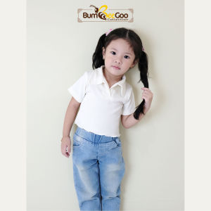 BumBeeGoo - Atasan Anak Perempuan Kaos Crop Top Kerah Neci