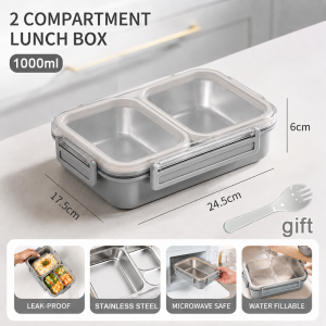 Family Picnic Time Stainless Steel Lunch Box Safe bento box for school office outdoor & microwave use